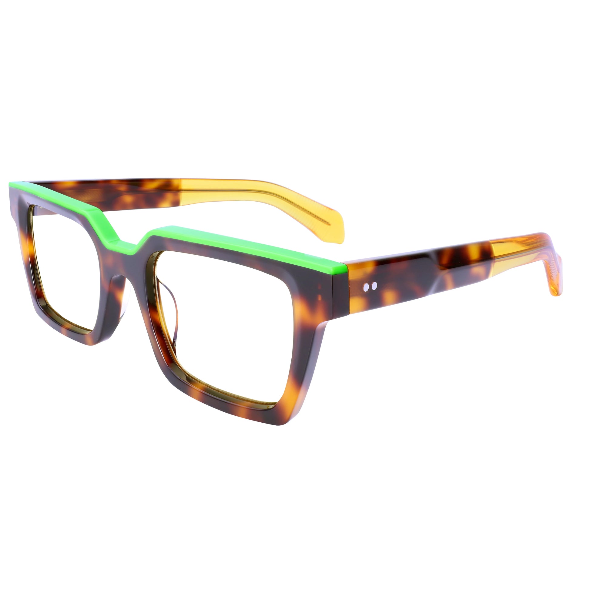 Oversized acetate glasses for women and men with thick frames, wide top, clear lenses, prescription-ready, trendy style.