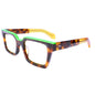 Oversized acetate glasses for women and men with thick frames, wide top, clear lenses, prescription-ready, trendy style.