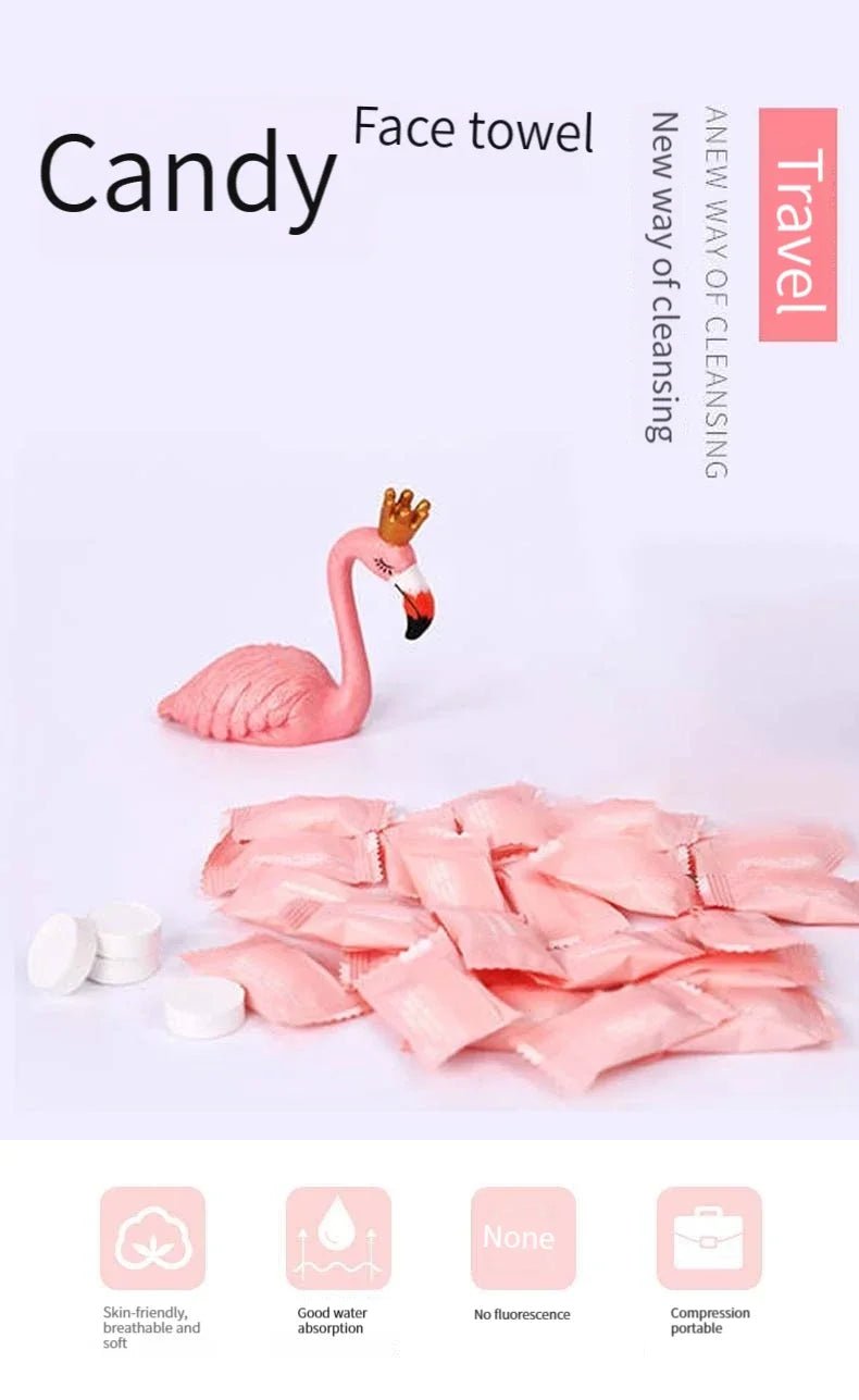 Mini compressed towel capsules by BACKUPMYFILESNOW.COM®, portable disposable cloths for face care and outdoor travel wipes.