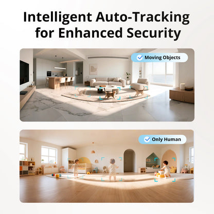 SONOFF CAM PT2 smart home security camera with 360° panoramic view, night vision, HD remote monitoring, and real-time interaction.