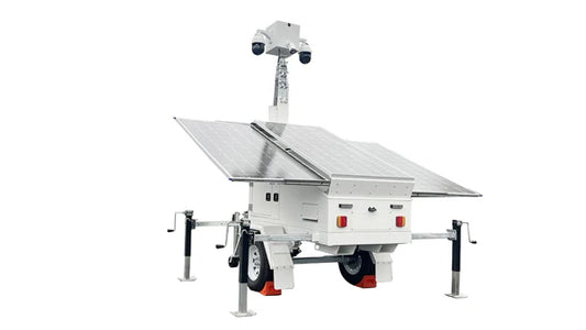 American Standard Monitoring Surveillance Trailer Tower with camera and communication equipment for security and surveillance.