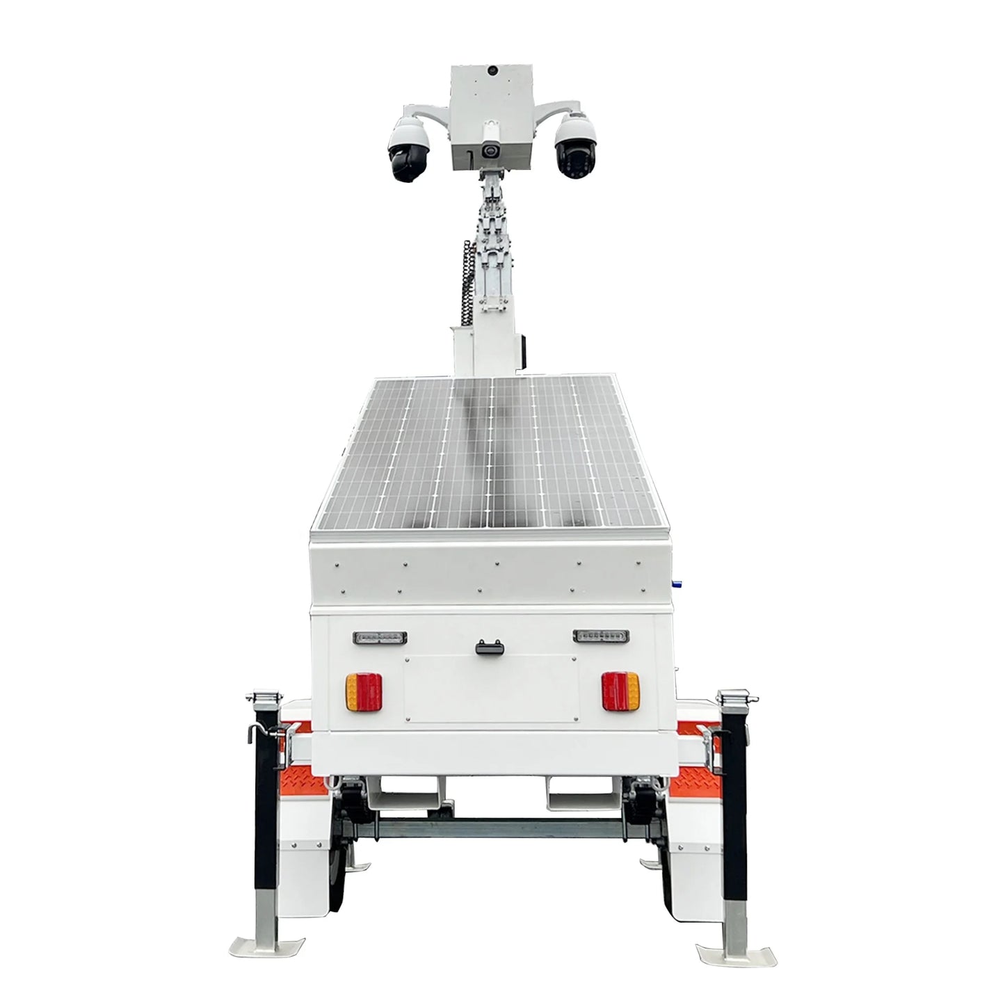 American Standard Monitoring Surveillance Trailer Tower with sturdy frame and mounted surveillance equipment for security monitoring.