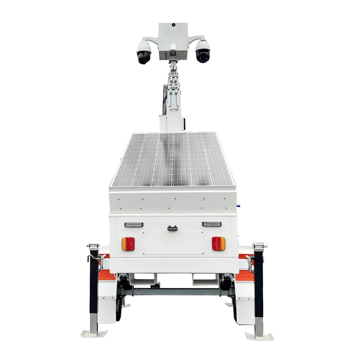 American Standard Monitoring Surveillance Trailer Tower with sturdy frame and mounted surveillance equipment for security monitoring.