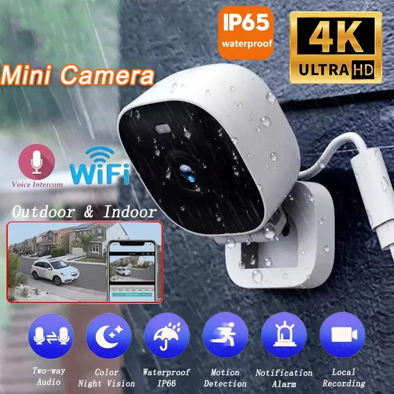 HD WiFi security camera with remote monitoring, 2-way audio, motion detection, cloud storage, and compact camcorder design.