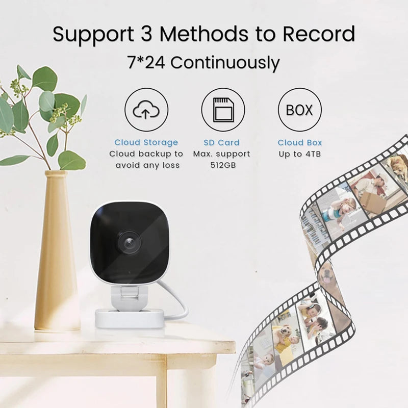 HD WiFi security camera with 64GB card, remote monitoring, 2-way audio, cloud storage, motion detection, and surveillance capabilities