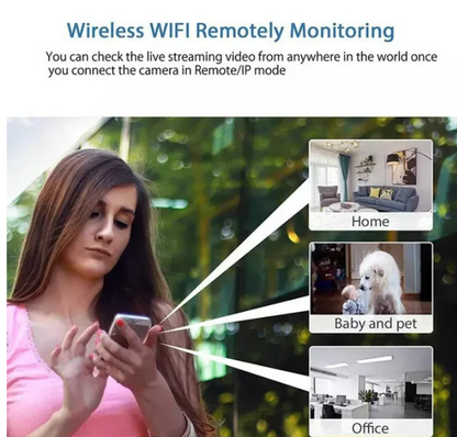 Indoor baby monitor security camera by BackupMyFilesNow.com with 64GB storage, showing a sleek device designed for home safety.