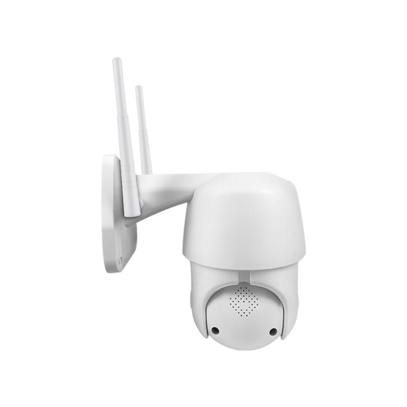 Wireless outdoor WiFi security camera in black with 1080p resolution, weatherproof design, and adjustable mounting bracket.