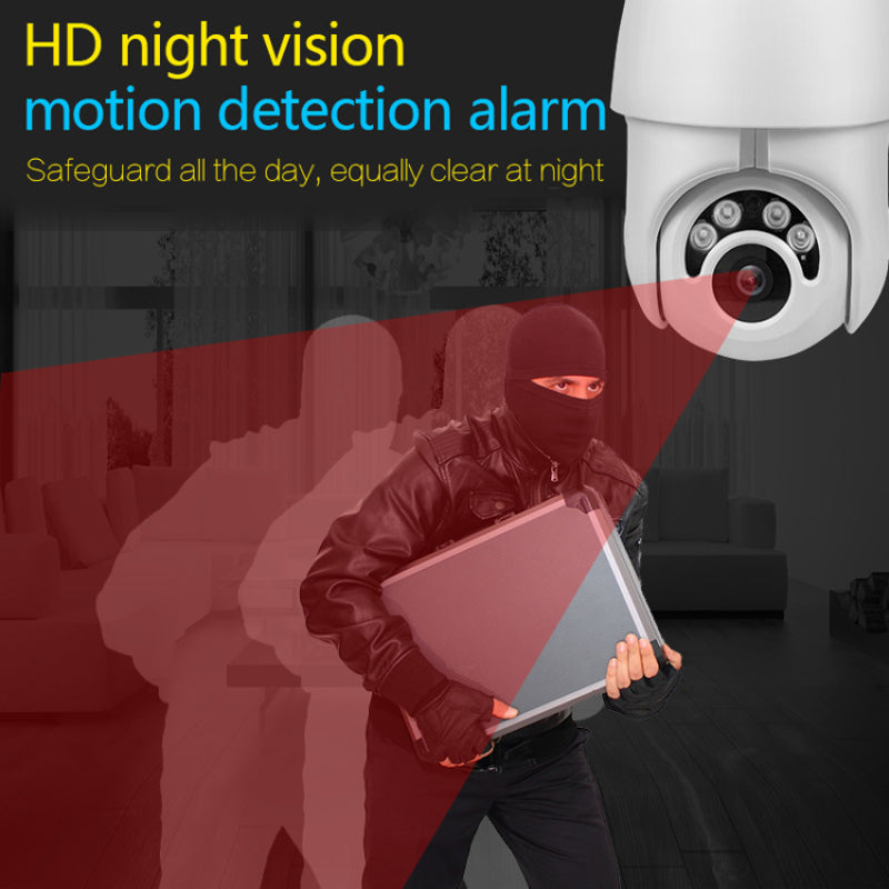 Wireless outdoor WiFi security camera in black with 1080p resolution, designed for home security and surveillance.