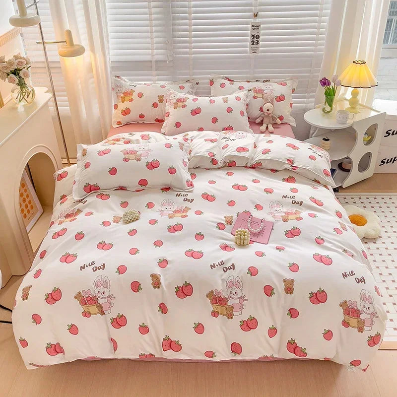 Cartoon-style kids' bed sheet set with cute bunny print, breathable and durable queen/king bedding from BACKUPMYFILESNOW.COM®.