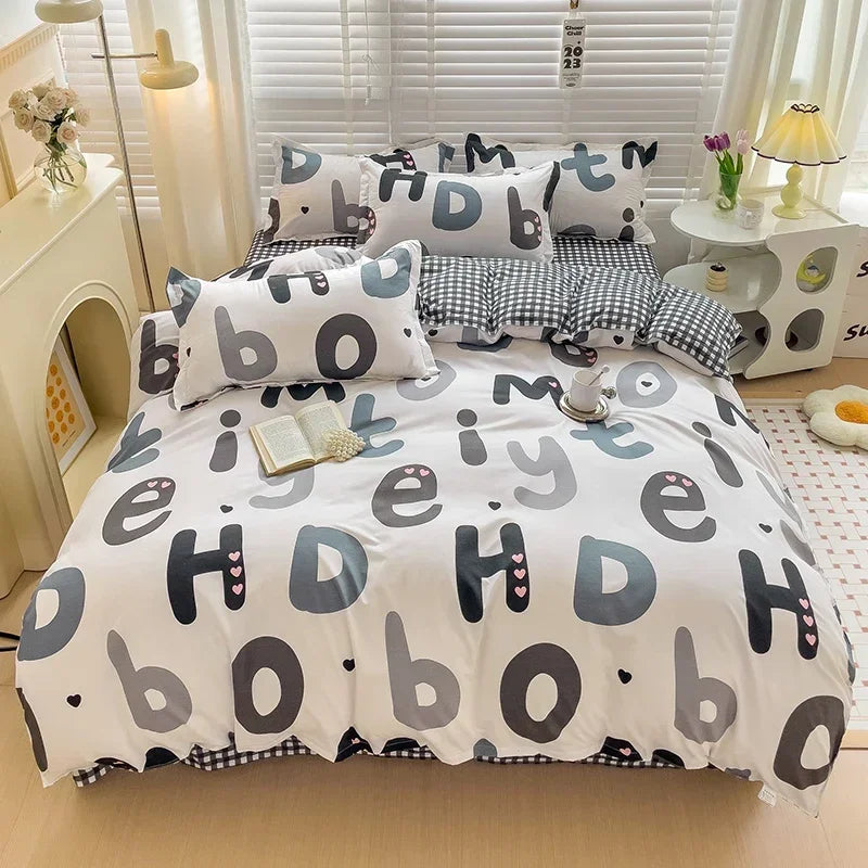Cartoon-style kids bed sheet set with cute bunny print, breathable and durable bedding for Queen or King size, from BACKUPMYFILESNOW.COM.