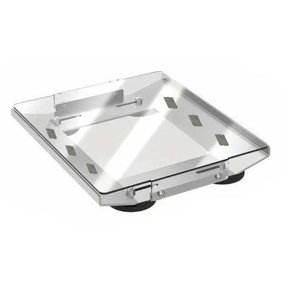 Starlink Mini aluminum roof magnetic mounting bracket on vehicle roof, compatible with car, RV, and roof rack, shown in white.