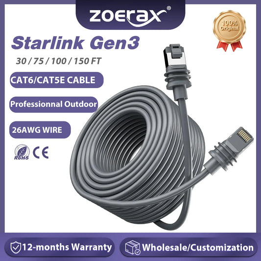 ZOERAX Starlink Gen 3 Ethernet Cable by BACKUPMYFILESNOW.COM, 30ft shielded CAT6 U/FTP wire for Starlink router.