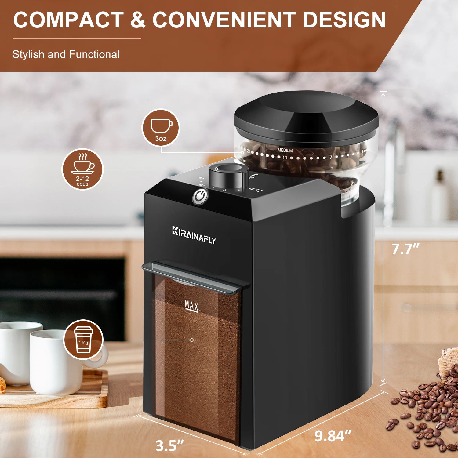 Electric BackupMyFilesNow.com burr mill coffee grinder with 28 adjustable gears for espresso, French press, and drip coffee.