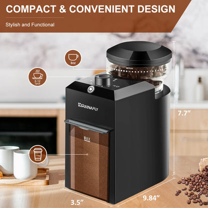 Electric BackupMyFilesNow.com burr mill coffee grinder with 28 adjustable gears for espresso, French press, and drip coffee.