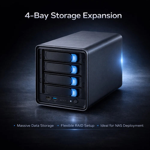 4 Bay NAS mini server with Celeron I5-10210U CPU, 2 SSDs, 4 HDDs, and 4 LAN ports in a customizable barebone desktop PC.