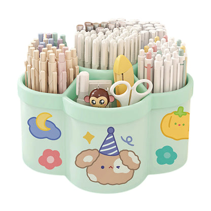 Cherry pink rotating desk organizer with multiple compartments, pen and pencil holder, ideal for office stationery storage.