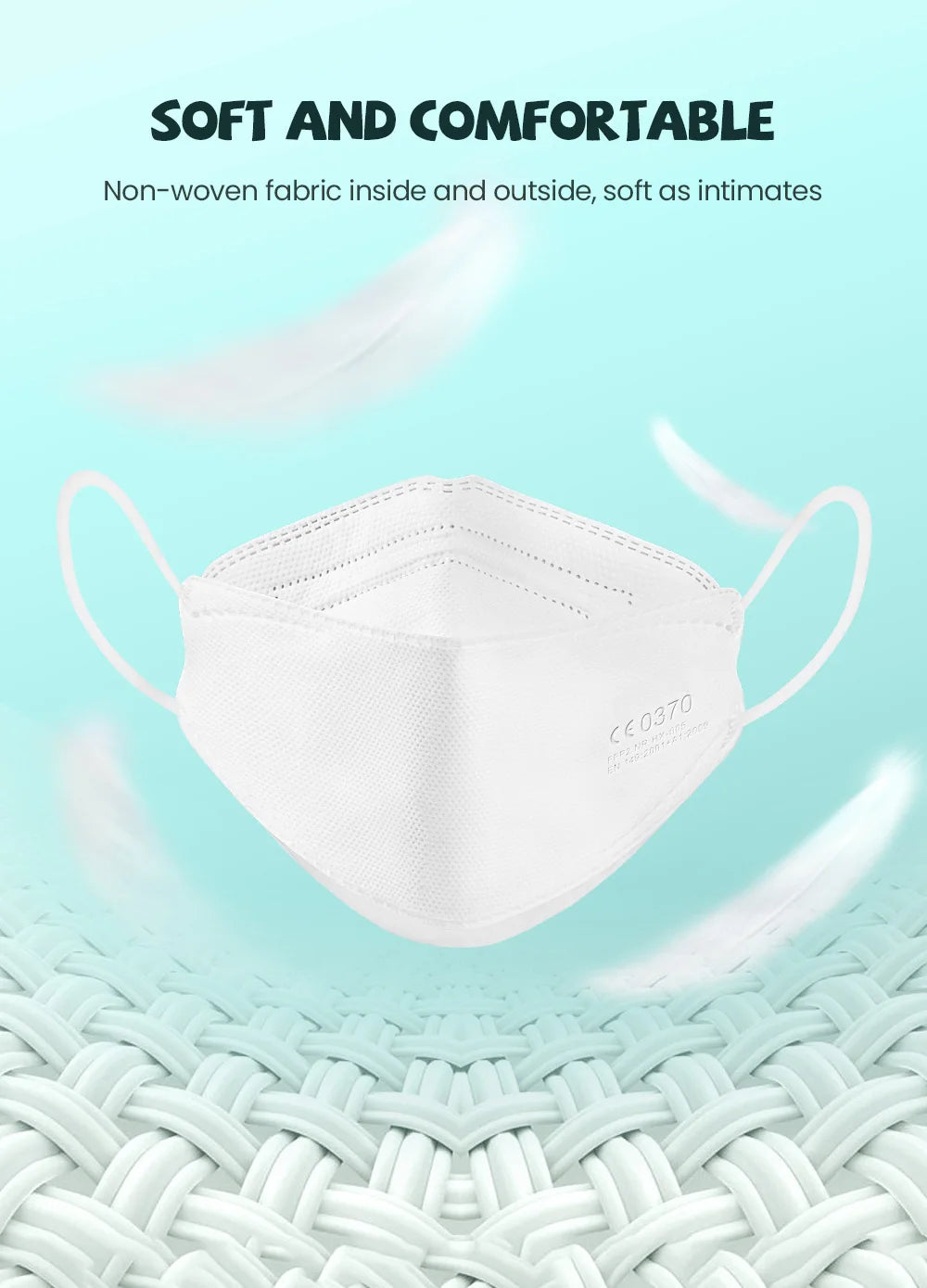 White kids KN95 masks for children aged 6-14, FFP2 dustproof face masks with 4 layers, suitable for girls and boys.