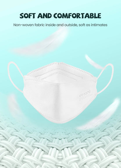 White kids KN95 masks for children aged 6-14, FFP2 dustproof face masks with 4 layers, suitable for girls and boys.
