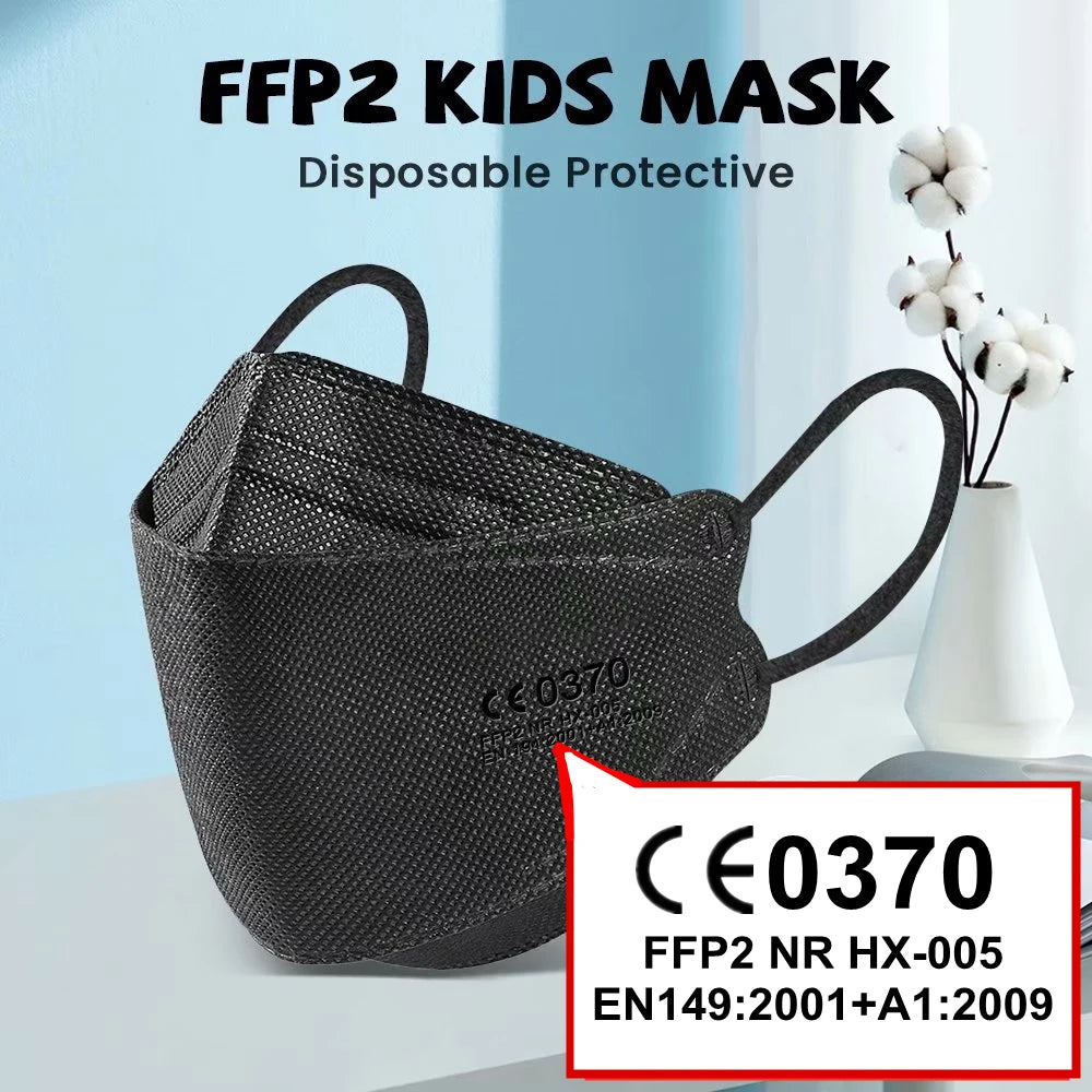 Kids KN95 face masks by BackupMyFilesNow.com, 4-layer dustproof FFP2 masks for children aged 6-14, suitable for girls and boys.