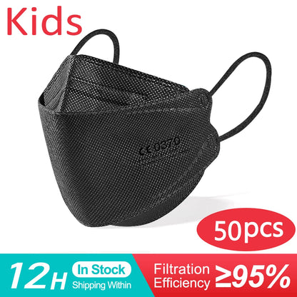 Set of 100 white kids' KN95 masks with 4 layers, FFP2 protection, dustproof, suitable for children aged 6-14 years.