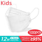 Kids KN95 face masks in white, 4-layer protective dustproof masks for children ages 6-14, suitable for girls and boys.