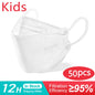 Set of 10-200 white kids' KN95 masks by BackupMyFilesNow.com, 4-layer dustproof FFP2 face masks for children ages 6-14.
