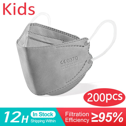 Children's white KN95 masks by BackupMyFilesNow, 4-layer dustproof face masks for kids aged 6-14, protective and comfortable.