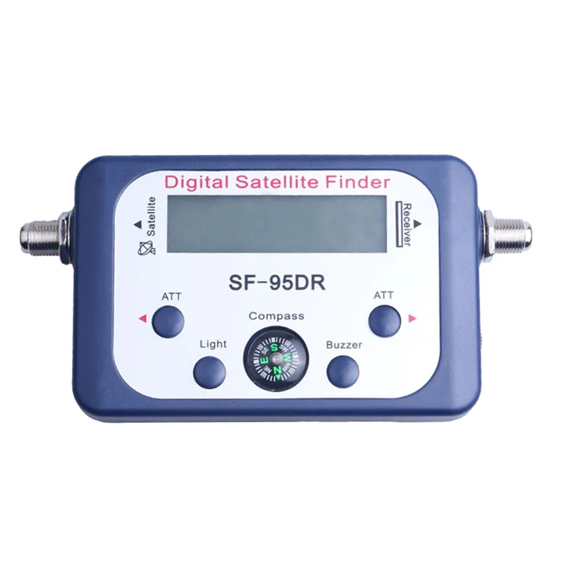 2025+ Digital 95DR Satellite TV Signal Receiver with LCD display, sat decoder, and signal meter for satellite dish alignment.