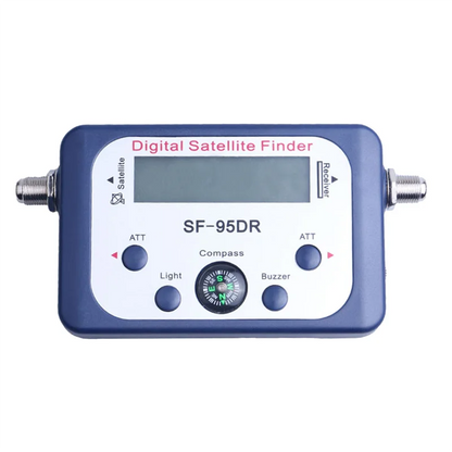 2025+ Digital 95DR Satellite TV Signal Receiver with LCD display, sat decoder, and signal meter for satellite dish alignment.