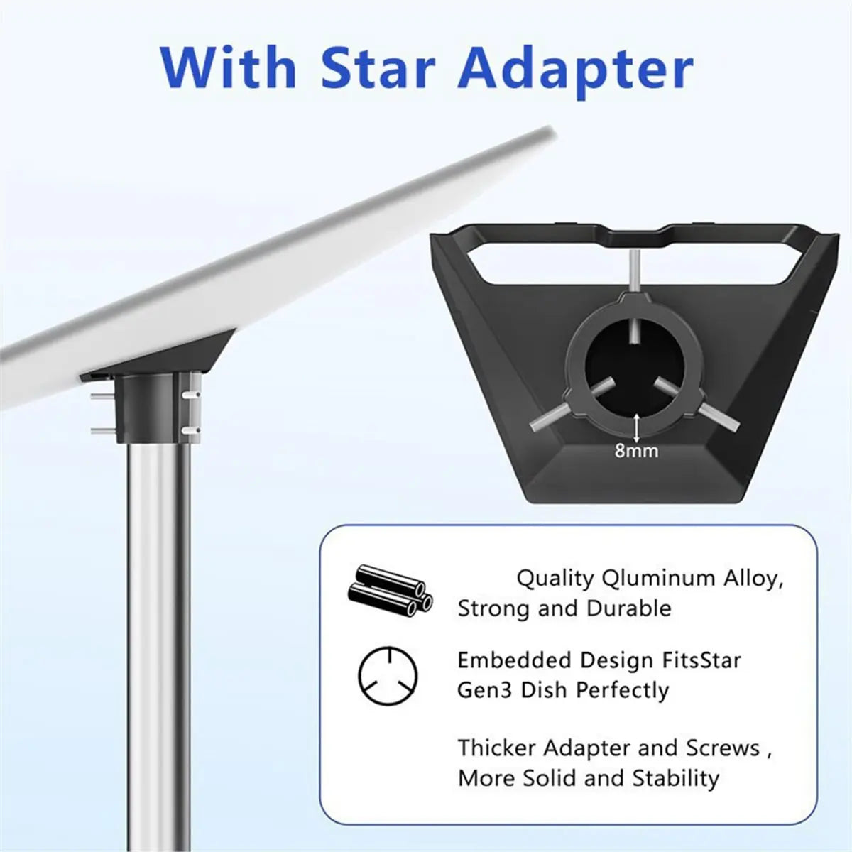 Gen 3 Pipe Adapter for Gen3 Satellite Bracket Roof Mounting Stand, fixed connector, compatible with satellite installation hardware.
