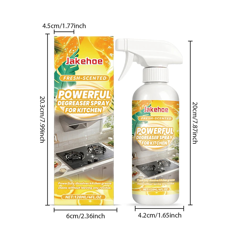 Heavy duty kitchen grease cleaner spray by BACKUPMYFILESNOW.COM® showing a spray bottle in a sparkling kitchen setting.