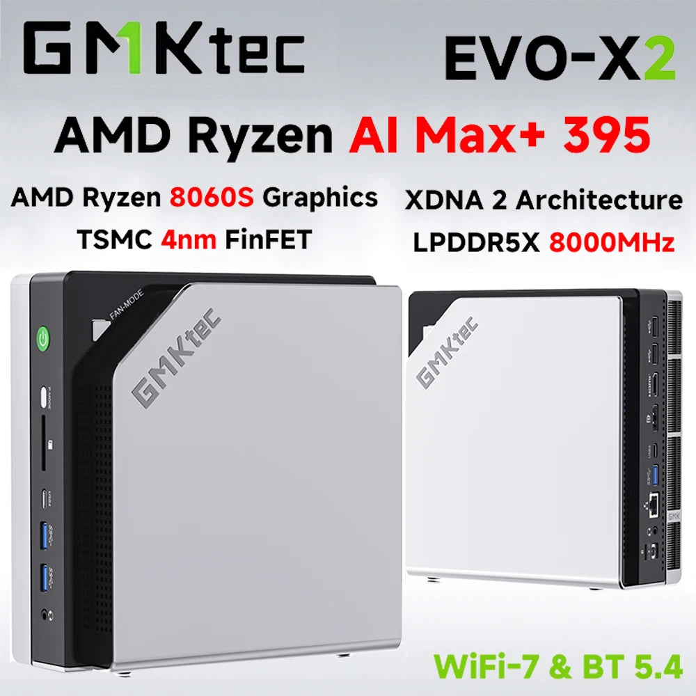 GMKtec EVO-X2 AI Mini PC with AMD Ryzen Al Max+, 128GB LPDDR5X, 1TB SSD, WiFi 7, Bluetooth 5.4, USB4, compact gaming computer