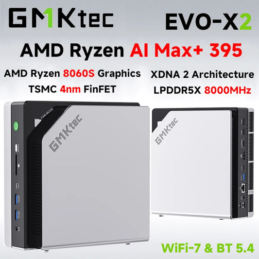 GMKtec EVO-X2 AI Mini PC with AMD Ryzen Al Max+, 128GB LPDDR5X, 1TB SSD, WiFi 7, Bluetooth 5.4, USB4, compact gaming computer
