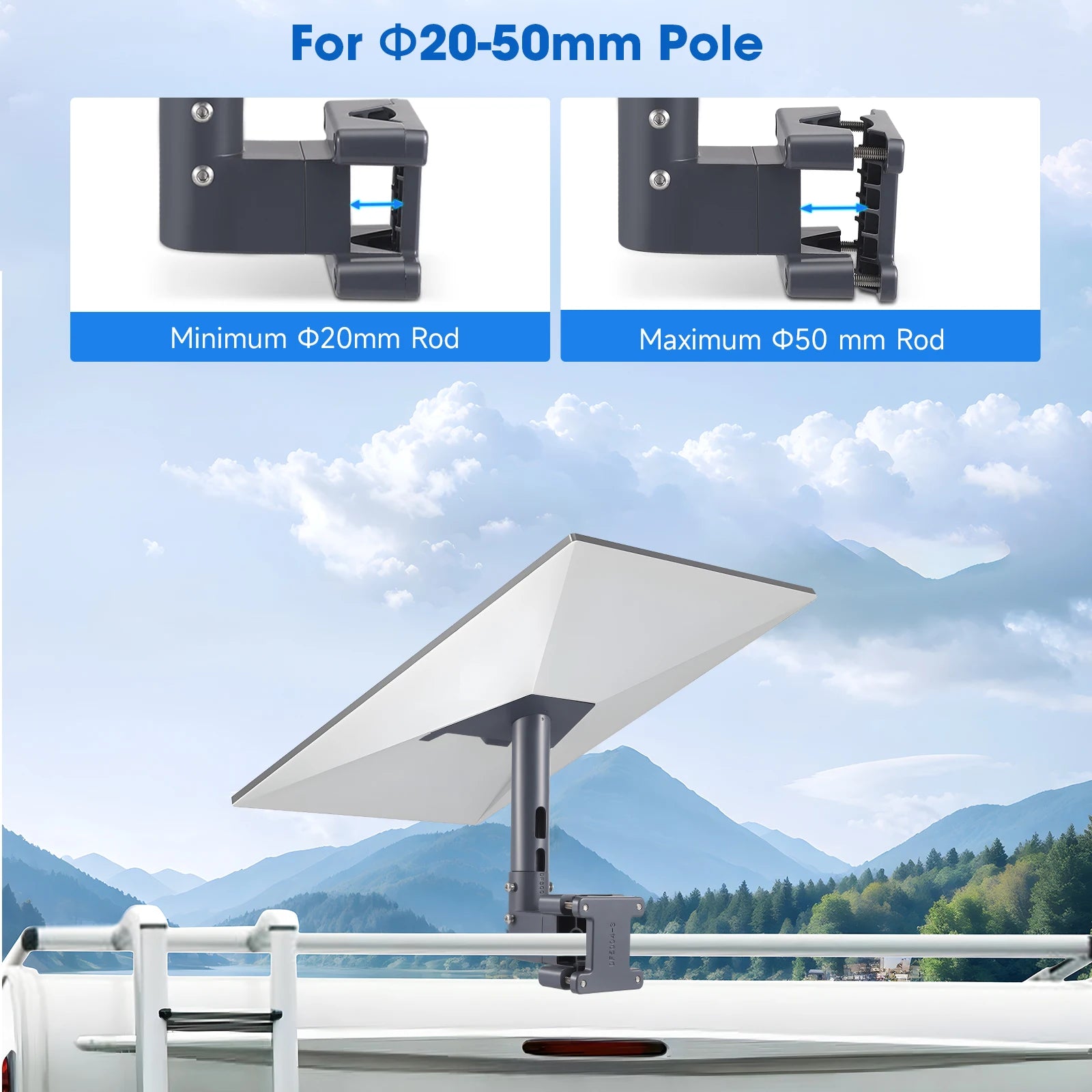 Silver Starlink Gen 3 mounting kit with 360° adjustable bracket for roof or exterior wall installation, compatible with V3 Starlink.