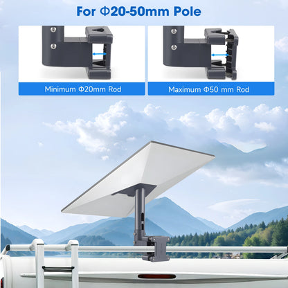 Silver Starlink Gen 3 mounting kit with 360° adjustable bracket for roof or exterior wall installation, compatible with V3 Starlink.