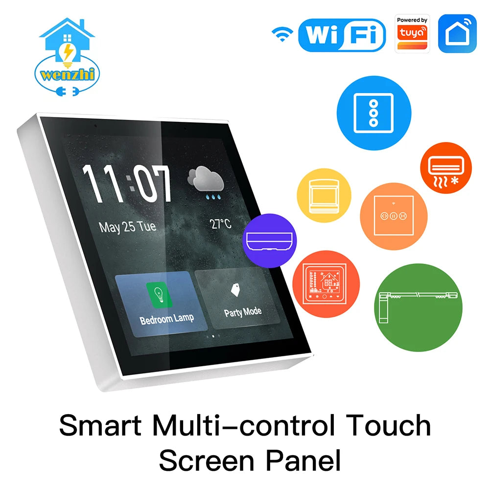 Tuya Smart Life 4-inch touch screen control panel for home automation with ZigBee hub and intelligent scene device integration.