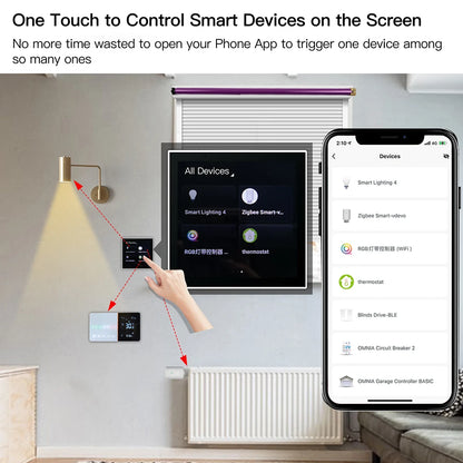 Tuya Smart Life 4-inch touch screen control panel with ZigBee hub for home automation and intelligent scene management.