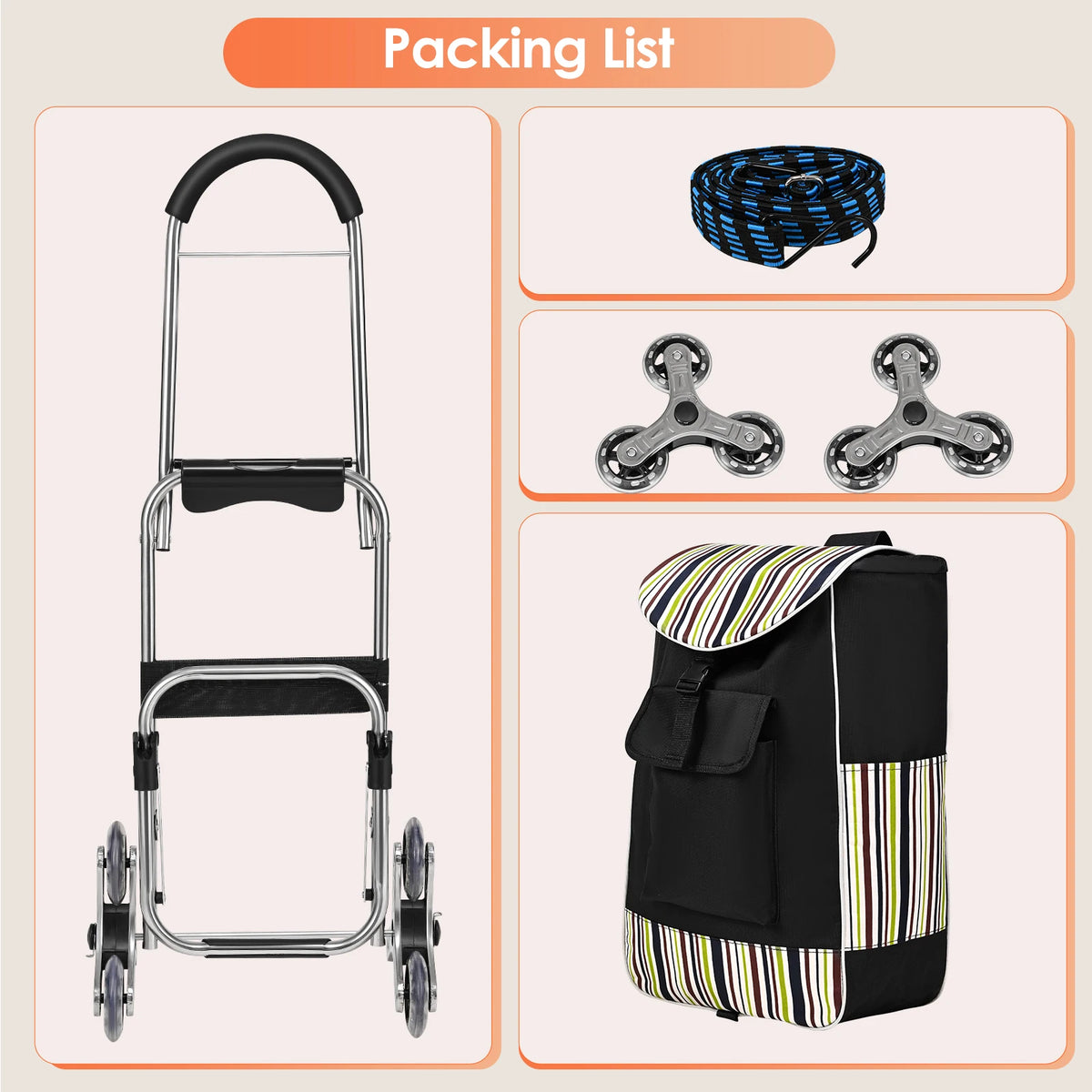 Durable stainless steel triangular wheels utility shopping cart with foldable design and sturdy wheels for grocery trips.