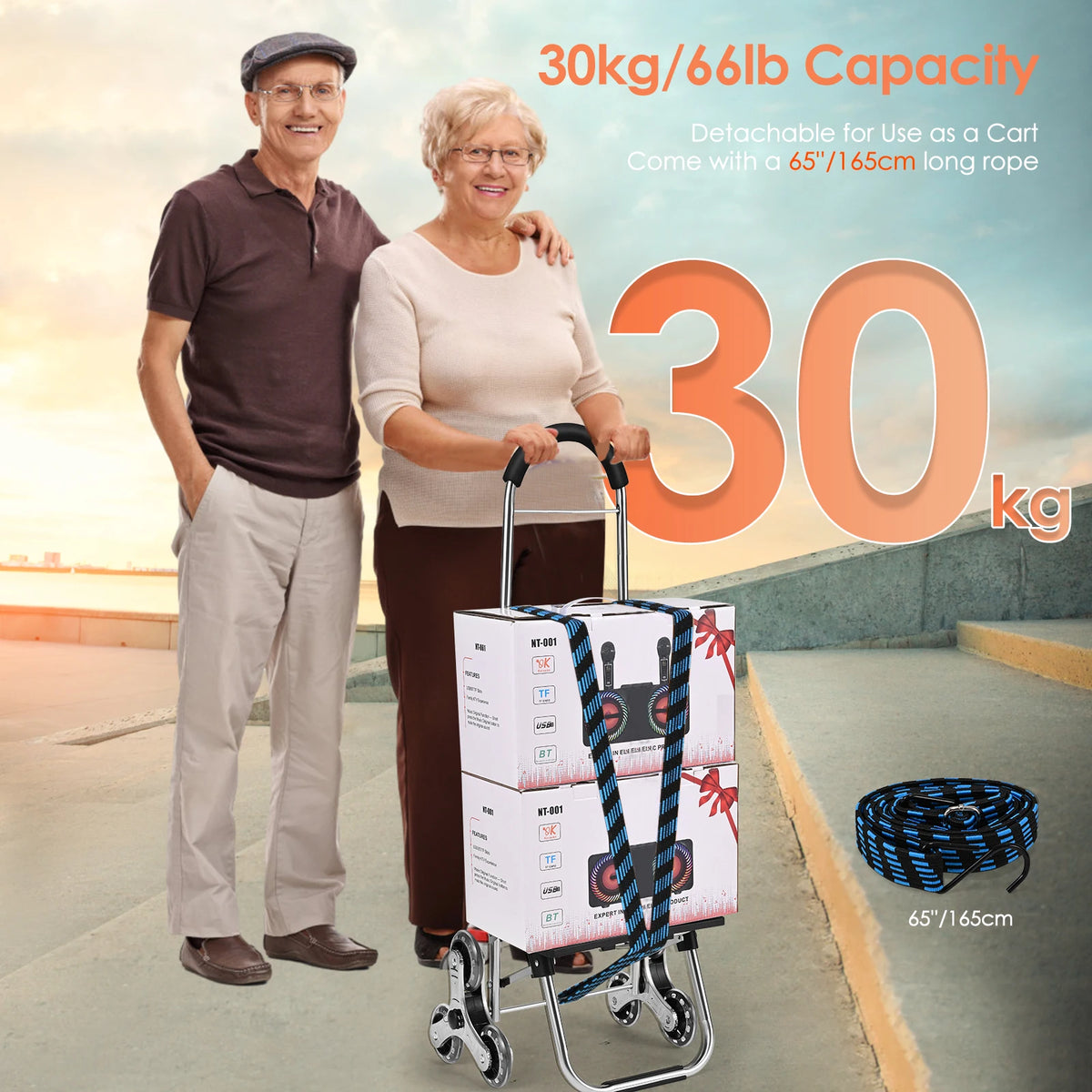 Durable stainless steel triangular wheels utility cart with foldable design for grocery shopping and easy transport.