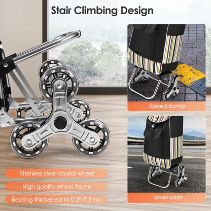 Durable stainless steel triangular wheels utility cart with foldable design for grocery shopping and easy transport.