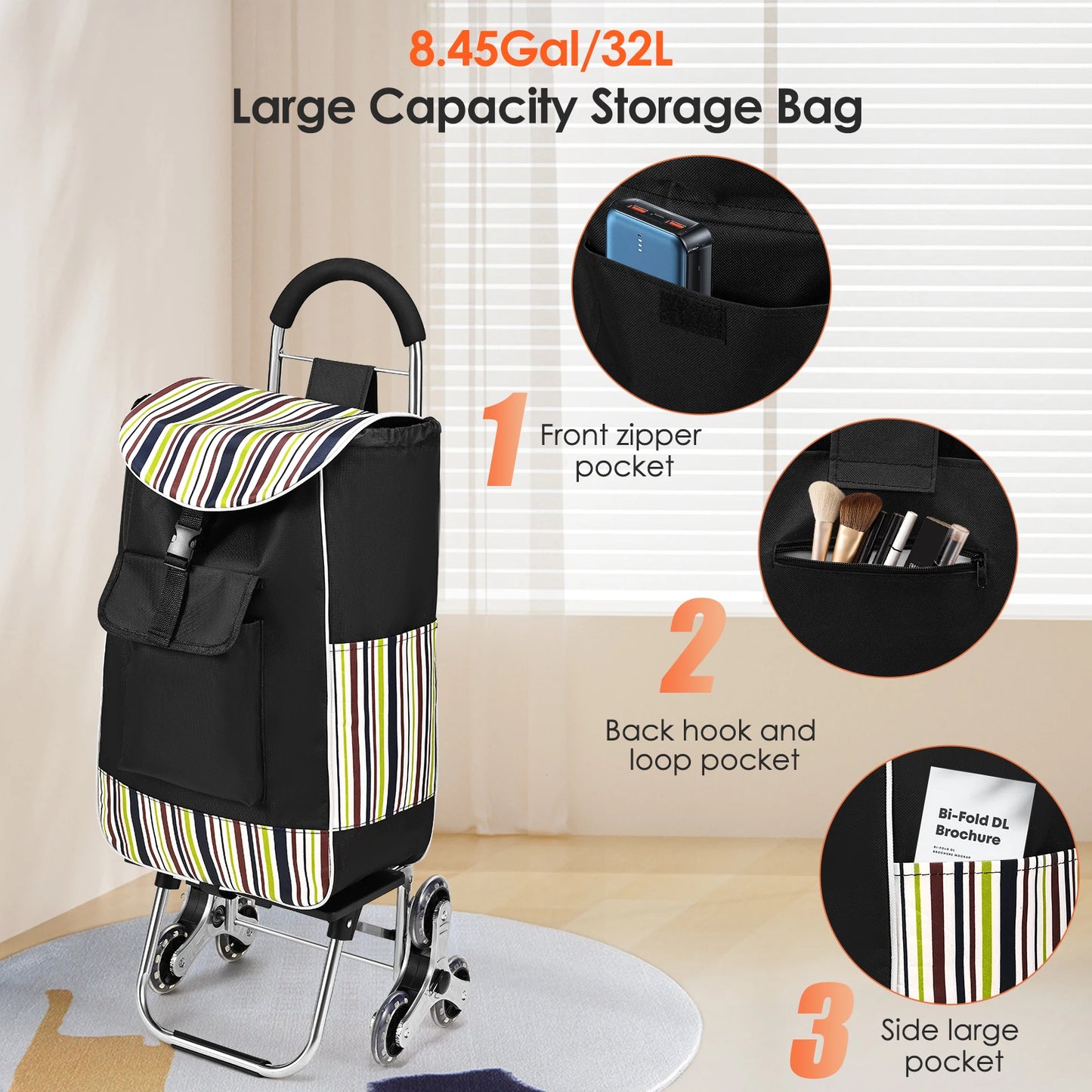 Durable stainless steel triangular wheels utility cart for groceries, foldable design with wheels for easy shopping and transport.