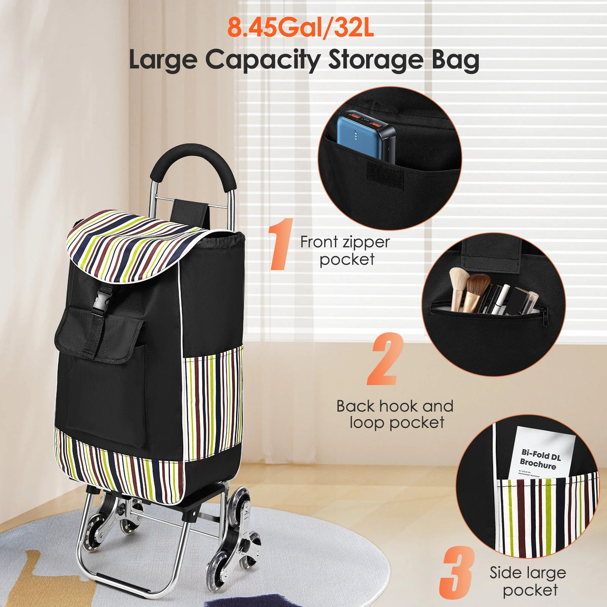Durable stainless steel triangular wheels utility cart for groceries, foldable design with wheels for easy shopping and transport.