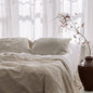 4-piece linen bed sheet set with flat sheet, deep pocket fitted sheet, and pillowcases in flax color from BACKUPMYFILESNOW.COM®