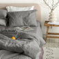 BackupMyFilesNow® 4-piece linen bed sheet set with flat sheet, deep pocket fitted sheet, and two pillowcases in flax color.