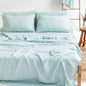4-piece linen bed sheet set with flat sheet, deep pocket fitted sheet, and two pillowcases in natural flax color, by BACKUPMYFILESNOW.COM®.