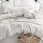 4-piece linen bed sheet set with flat sheet, deep pocket fitted sheet, and two pillowcases in natural flax color, by BACKUPMYFILESNOW.COM®