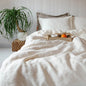 BackupMyFilesNow.com linen bed sheet set with flat sheet, deep pocket fitted sheet, and two pillowcases in natural flax color.