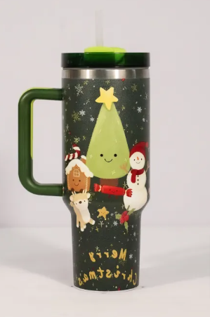 Christmas Cheer Tumbler by BACKUPMYFILESNOW.COM® featuring festive holiday design and vibrant colors on a insulated drink container.