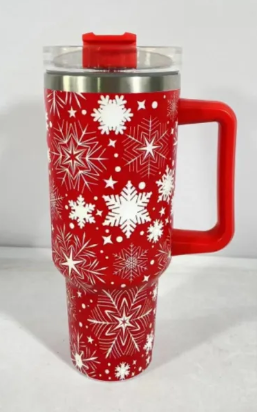 Christmas Cheer Tumbler by BACKUPMYFILESNOW.COM® featuring festive red and green design with holiday-themed graphics.