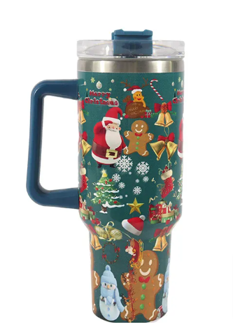 Christmas Cheer Tumbler by BACKUPMYFILESNOW.COM® featuring holiday-themed design in a sleek reusable tumbler.